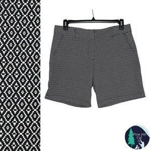Land N Sea Dress Shorts Chinos Womens 12 Black White Geometric Mid-rise Cotton